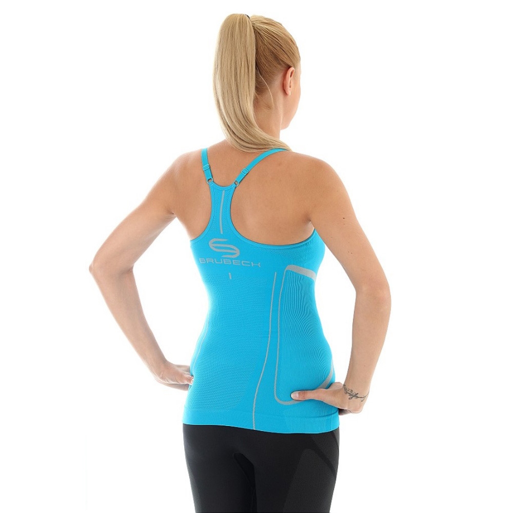 KOSZULKA DAMSKA NA RAMIĄCZKA BEZRĘKAWNIK Z TOPEM BRUBECK FITNESS CM10070 LAZUROWY