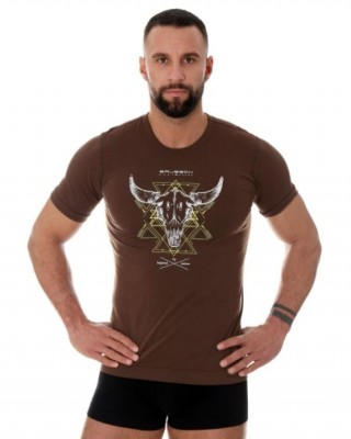 KOSZULKA MĘSKA BRUBECK OUTDOOR WOOL PRO BYK SS12650A BRĄZOWY 