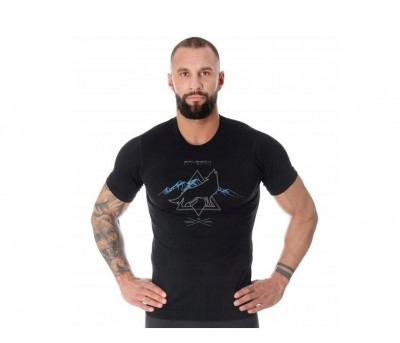 KOSZULKA MĘSKA BRUBECK OUTDOOR WOOL PRO WILK SS12650A CZARNY 