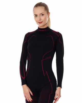 BLUZA TERMOAKTYWNA DAMSKA BRUBECK COOLER LS14350 CZARNY/CZERWONY
