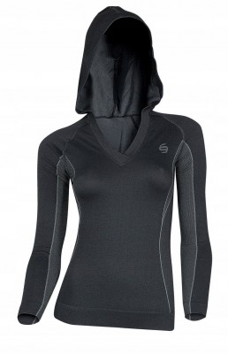 BLUZA TERMOAKTYWNA DAMSKA Z KAPTUREM BRUBECK FITNESS LS01000 CZARNY