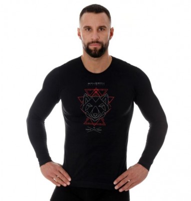 KOSZULKA MĘSKA BRUBECK OUTDOOR WOOL PRO WILK LS14140A CZARNY
