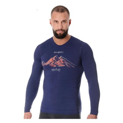 KOSZULKA MĘSKA BRUBECK OUTDOOR WOOL PRO GÓRY LS14140A CIEMNONIEBIESKI